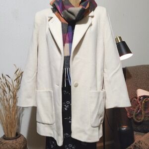 Kristen Blake Wool Coat Size 10 Cream Single Button Minimalist Jacket USA